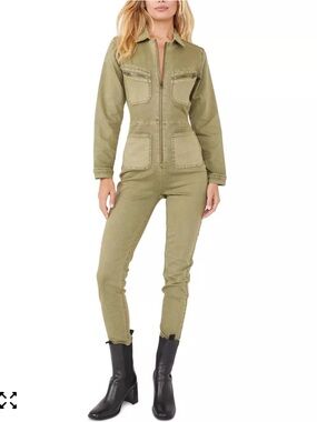 Free People Olive Green Utility Zip Jumpsuit